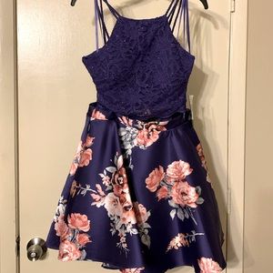 Homecoming/Prom Dress Size 5 Two Piece Purple top with Floral Skirt